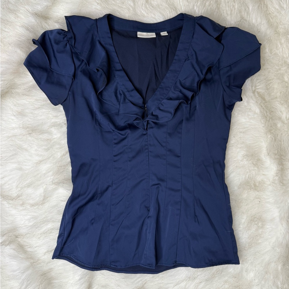 Elegant Navy Ruffle Top